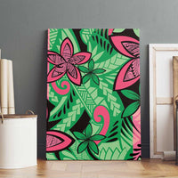 Plumeria Polynesian Pattern Canvas Wall Art Unique Fantasy Green Pink