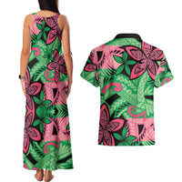 Plumeria Polynesian Pattern Couples Matching Tank Maxi Dress and Hawaiian Shirt Unique Fantasy Green Pink