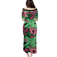 Plumeria Polynesian Pattern Family Matching Puletasi and Hawaiian Shirt Unique Fantasy Green Pink