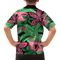 Plumeria Polynesian Pattern Family Matching Short Sleeve Bodycon Dress and Hawaiian Shirt Unique Fantasy Green Pink