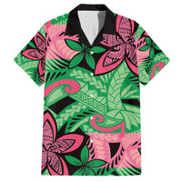 Plumeria Polynesian Pattern Family Matching Short Sleeve Bodycon Dress and Hawaiian Shirt Unique Fantasy Green Pink