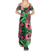 Plumeria Polynesian Pattern Family Matching Summer Maxi Dress and Hawaiian Shirt Unique Fantasy Green Pink
