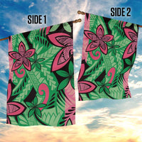 Plumeria Polynesian Pattern Garden Flag Unique Fantasy Green Pink