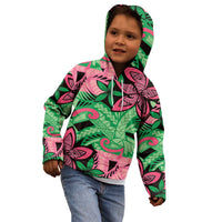 Plumeria Polynesian Pattern Kid Hoodie Unique Fantasy Green Pink LT01 - Polynesian Pride
