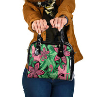 Plumeria Polynesian Pattern Shoulder Handbag Unique Fantasy Green Pink