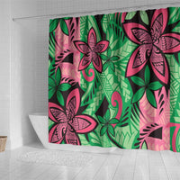 Plumeria Polynesian Pattern Shower Curtain Unique Fantasy Green Pink