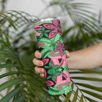 Plumeria Polynesian Pattern Skinny Tumbler Unique Fantasy Green Pink