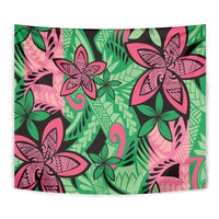 Plumeria Polynesian Pattern Tapestry Unique Fantasy Green Pink