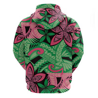 Plumeria Polynesian Pattern Zip Hoodie Unique Fantasy Green Pink