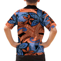 Plumeria Polynesian Pattern Family Matching Off Shoulder Short Dress and Hawaiian Shirt Unique Fantasy Orange Blue