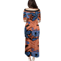 Plumeria Polynesian Pattern Family Matching Puletasi and Hawaiian Shirt Unique Fantasy Orange Blue