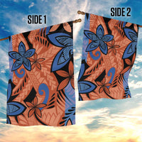 Plumeria Polynesian Pattern Garden Flag Unique Fantasy Orange Blue
