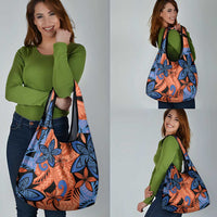 Plumeria Polynesian Pattern Grocery Bag Unique Fantasy Orange Blue LT01 - Polynesian Pride