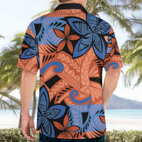 Plumeria Polynesian Pattern Hawaiian Shirt Unique Fantasy Orange Blue