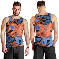 Plumeria Polynesian Pattern Men Tank Top Unique Fantasy Orange Blue
