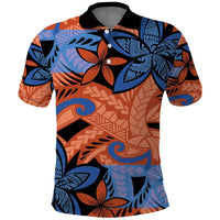 Plumeria Polynesian Pattern Polo Shirt Unique Fantasy Orange Blue LT01 Orange - Polynesian Pride