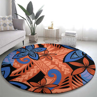 Plumeria Polynesian Pattern Round Carpet Unique Fantasy Orange Blue