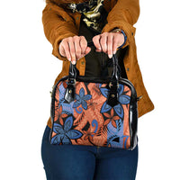 Plumeria Polynesian Pattern Shoulder Handbag Unique Fantasy Orange Blue