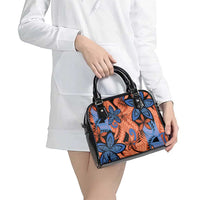 Plumeria Polynesian Pattern Shoulder Handbag Unique Fantasy Orange Blue