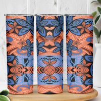 Plumeria Polynesian Pattern Skinny Tumbler Unique Fantasy Orange Blue