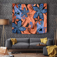 Plumeria Polynesian Pattern Tapestry Unique Fantasy Orange Blue