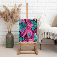 Plumeria Polynesian Pattern Canvas Wall Art Unique Fantasy Pink Teal