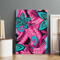 Plumeria Polynesian Pattern Canvas Wall Art Unique Fantasy Pink Teal