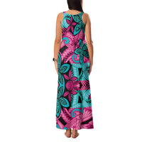 Plumeria Polynesian Pattern Family Matching Tank Maxi Dress and Hawaiian Shirt Unique Fantasy Pink Teal