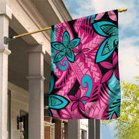Plumeria Polynesian Pattern Garden Flag Unique Fantasy Pink Teal