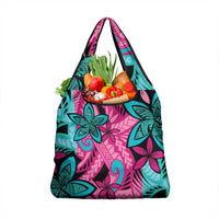 Plumeria Polynesian Pattern Grocery Bag Unique Fantasy Pink Teal LT01 1-pack One Size Pink - Polynesian Pride
