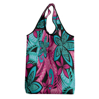 Plumeria Polynesian Pattern Grocery Bag Unique Fantasy Pink Teal LT01 - Polynesian Pride