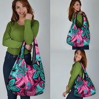 Plumeria Polynesian Pattern Grocery Bag Unique Fantasy Pink Teal LT01 - Polynesian Pride