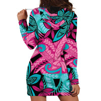 Plumeria Polynesian Pattern Hoodie Dress Unique Fantasy Pink Teal