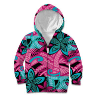 Plumeria Polynesian Pattern Kid Hoodie Unique Fantasy Pink Teal LT01 Zip Hoodie Pink - Polynesian Pride