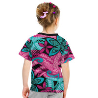 Plumeria Polynesian Pattern Kid T Shirt Unique Fantasy Pink Teal LT01 - Polynesian Pride