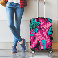 Plumeria Polynesian Pattern Luggage Cover Unique Fantasy Pink Teal
