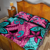 Plumeria Polynesian Pattern Quilt Bed Set Unique Fantasy Pink Teal