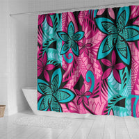 Plumeria Polynesian Pattern Shower Curtain Unique Fantasy Pink Teal