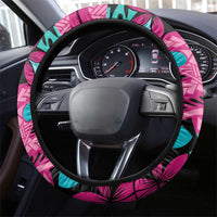 Plumeria Polynesian Pattern Steering Wheel Cover Unique Fantasy Pink Teal
