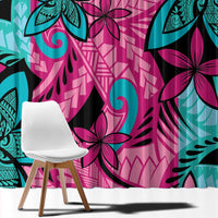 Plumeria Polynesian Pattern Window Curtain Unique Fantasy Pink Teal
