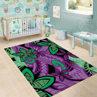 Plumeria Polynesian Pattern Area Rug Unique Fantasy Purple Green