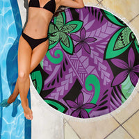 Plumeria Polynesian Pattern Beach Blanket Unique Fantasy Purple Green