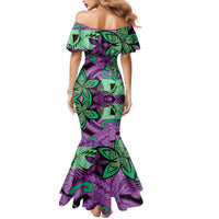 Plumeria Polynesian Pattern Family Matching Mermaid Dress and Hawaiian Shirt Unique Fantasy Purple Green