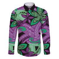 Plumeria Polynesian Pattern Family Matching Puletasi and Hawaiian Shirt Unique Fantasy Purple Green