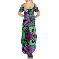 Plumeria Polynesian Pattern Family Matching Summer Maxi Dress and Hawaiian Shirt Unique Fantasy Purple Green