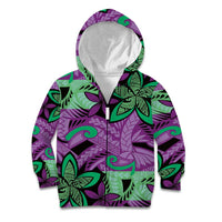 Plumeria Polynesian Pattern Kid Hoodie Unique Fantasy Purple Green LT01 Zip Hoodie Purple - Polynesian Pride