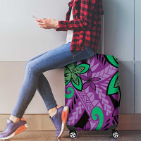 Plumeria Polynesian Pattern Luggage Cover Unique Fantasy Purple Green