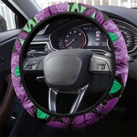 Plumeria Polynesian Pattern Steering Wheel Cover Unique Fantasy Purple Green