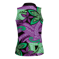 Plumeria Polynesian Pattern Women Sleeveless Polo Shirt Unique Fantasy Purple Green LT01 - Polynesian Pride