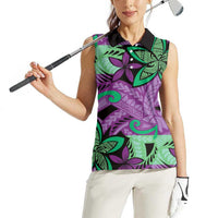 Plumeria Polynesian Pattern Women Sleeveless Polo Shirt Unique Fantasy Purple Green LT01 - Polynesian Pride